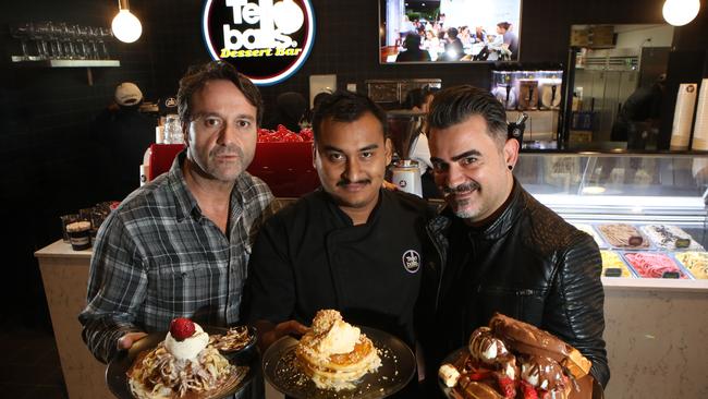 Tella Balls owner Simon Kappatos, head chef Anit Shrestha and owner Aki Daikos at the new Telle Balls dessert bar in Liverpool. Picture: Robert Pozo