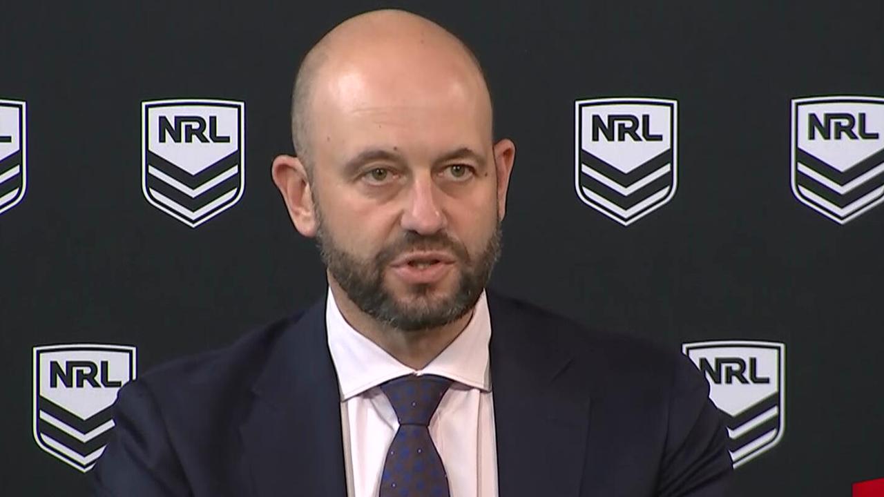 Todd Greenberg speaks at a media conference.