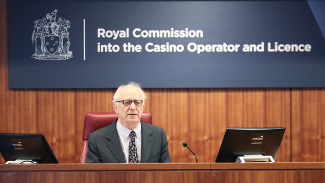 Commissioner Ray Finkelstein inside the Crown royal commission in Melbourne. Picture: David Crosling