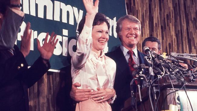 Jimmy and Rosalynn Carter in April 1976 after Mr. Carter won the Pennsylvania Democratic primary. Picture: Mikki Ansin/Getty Images