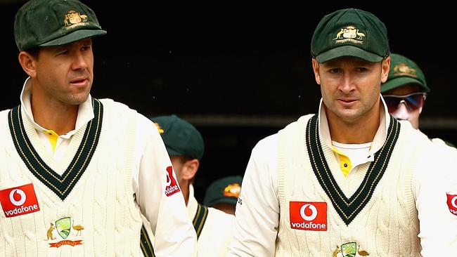Michael Clarke (right) has admitted he wasn’t a good vice-captain to captain Ricky Ponting (right). Picture: Getty Images