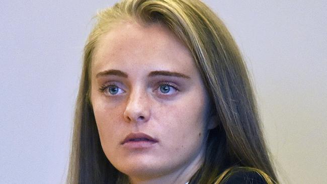 Defendant Michelle Carter inside Taunton Juvenile Court during a pre-trial hearing in Taunton, Mass. Picture: Patrick Whittemore/The Boston Herald via AP.