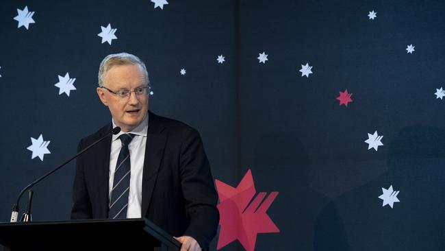 Reserve Bank governor Philip Lowe addressing the Anika Foundation on inflation and monetary. Picture: Monique Harmer