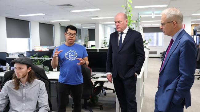 Federal MPs Trent Zimmerman and Paul Fletcher visited Blowfish Studios in North Sydney last month.