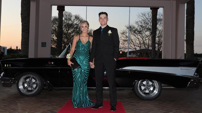 Connor Power, 17, and Kimberley Edwards, 18, at the Ormeau Woods School formal at Links Resort, Hope Island. Picture: Glenn Hampson