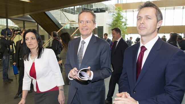 Ms Husar with Bill Shorten and Blaxland MP Jason Clare at Western Sydney University.