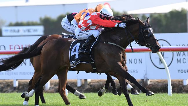 Dionysus winning the Group 3 SkyCity Hamilton Waikato Cup at Te Rapa. Picture Kenton Wright (Race Images) courtesy LOVERACING.NZ News Desk