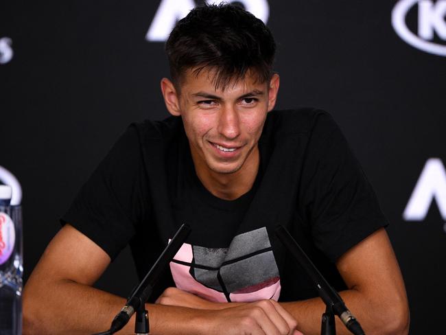 Alexei Popyrin faces the media during his 2020 Australian Open run. Picture: Dan Himbrechts/AAP