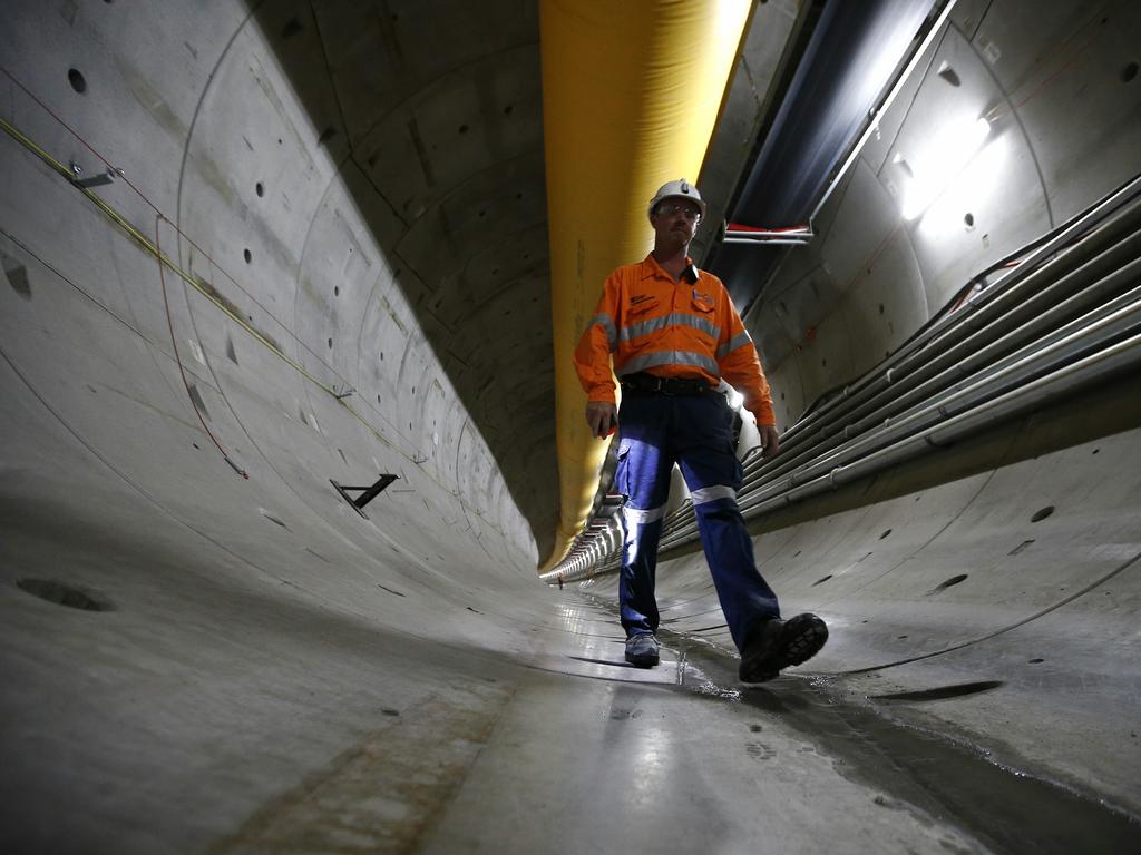 Underground with Glenn Superintendent Glenn Day, in the North West Rail Link tunnel near Bella Vista. The North West Rail Link is underway and TBM Elizabeth has cut through 1092metres of earth travelling East from Bella Vista. Picture: Bradley Hunter