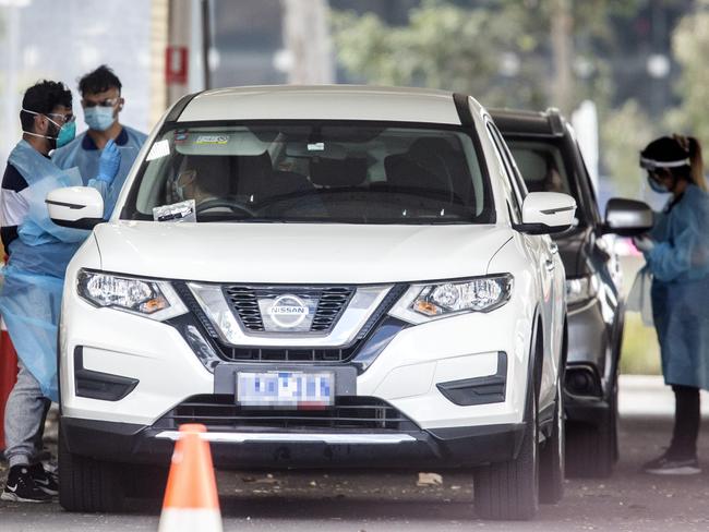 Drive-through Covid testing in Broadmeadows. Picture: Sarah Matray