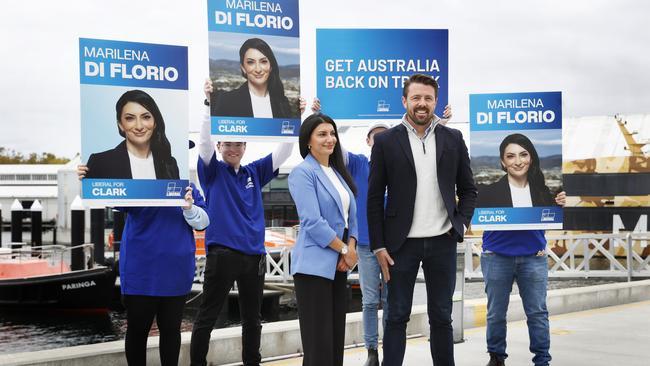 Candidate Marilena Di Florio with Senator Jonno Duniam. Liberal senator Jonno Duniam with Liberal candidate for Clark Marilena Di Florio in Hobart. Picture: Nikki Davis-Jones