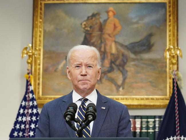 US President Joe Biden announces sanctions amid warnings of a Russian chemical weapon attack in a false flag plot. Picture: AFP.