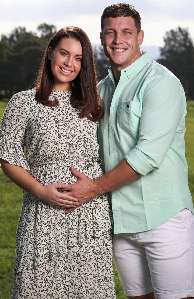 Courtney Thorpe and Jarrod Wallace are expecting their first child together. Picture: Nigel Hallett