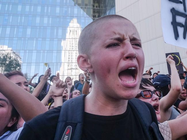 Demonstrators rally outside Los Angeles City Hall. Picture: Ringo Chiu/AFP