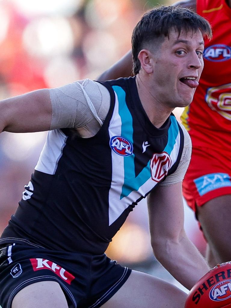 Zak Butters in action against the Suns. He’s had issues keeping a cool head this season. Picture: Russell Freeman/AFL Photos via Getty Images.