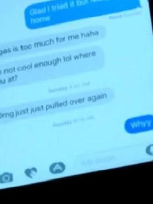 Toni Anderson's final text message saying police had pulled her over. Picture: Supplied