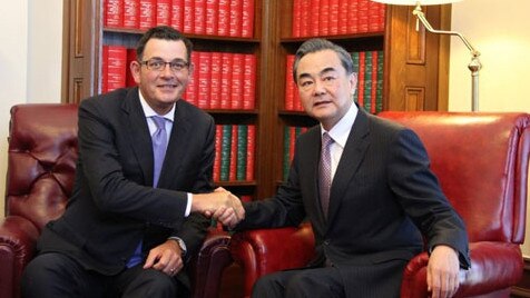 Daniel Andrews meets with Chinese Foreign Minister Wang Yi in Melbourne in 2017. Picture: File