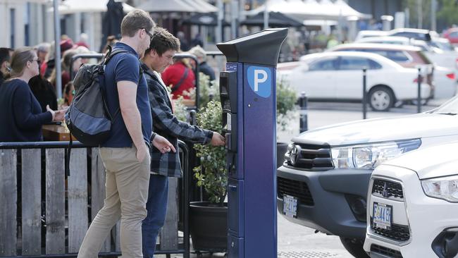 Motorists in Salamanca coming to terms with the new parking meters being rolled out around Hobart. Picture: MATHEW FARRELL