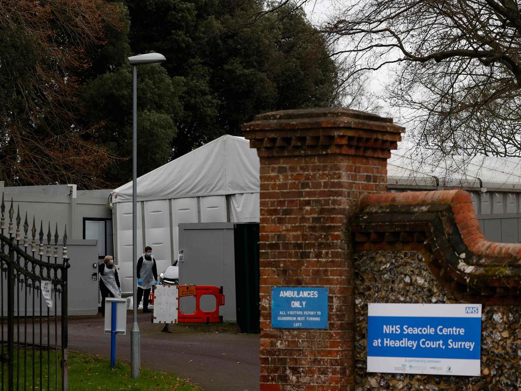 A temporary mortuary in Epsom, southern England, is seeing increasing use. Picture: Adrian Dennis/AFP