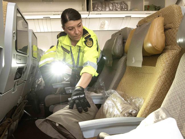 The Melbourne Air Border Security team focus on deep hides to catch out any drugs trying to enter Australia. Picture: Andrew Tauber