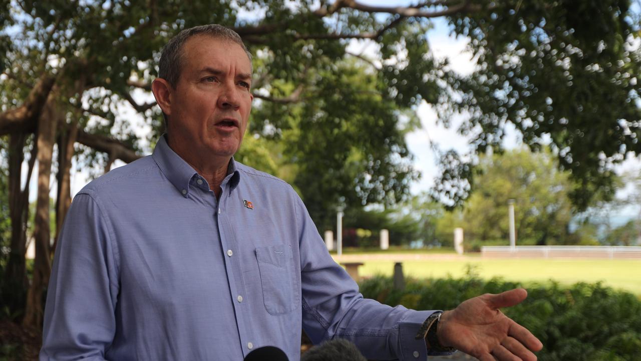 Corrections Minister Gerard Maley announcing a record 2025-26 budget investment in the Territory's prisons. Picture: Zizi Averill