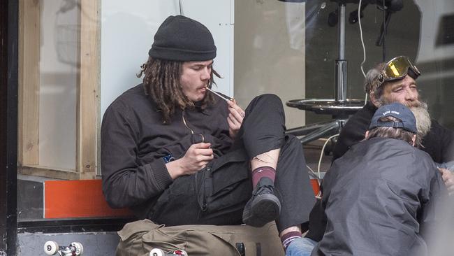 Daniel Thompson living rough on Melbourne’s Bourke Street. His desperate mother Leanne often keeps watch over him on the street, so afraid is she for his safety. (Pic: Jason Edwards)