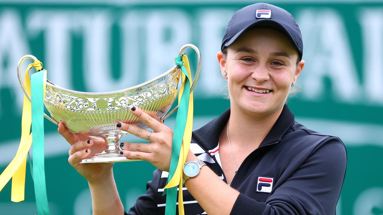 Ashleigh Barty of Australia with her trophy in Birmingham. Picture: Getty Images for LTA