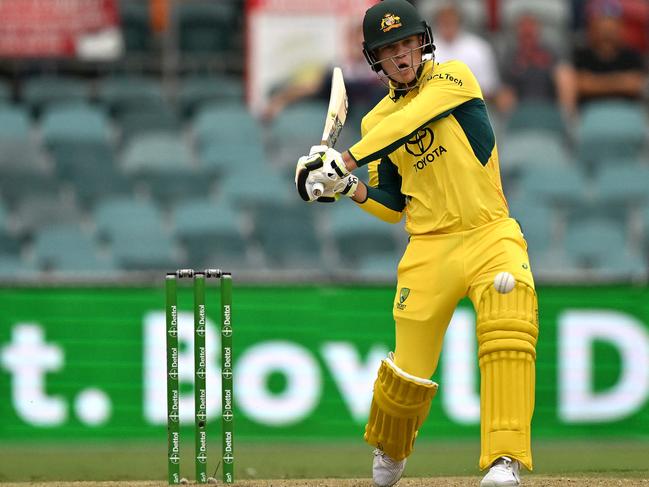 Australia's batsman Jake Fraser-McGurk tees off in Canberra.