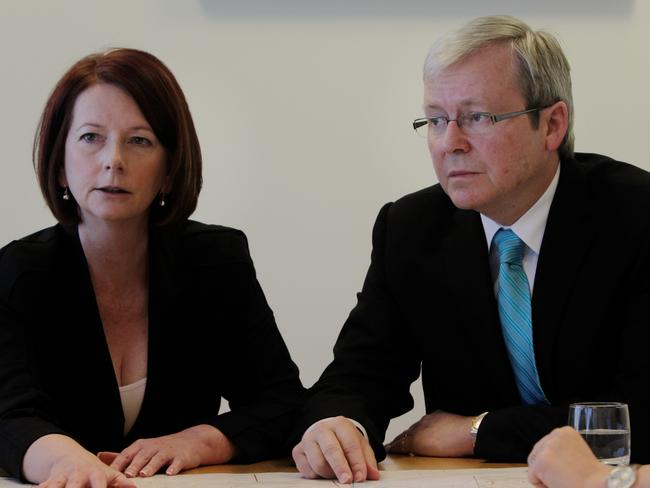 Former prime ministers Julia Gillard and Kevin Rudd.