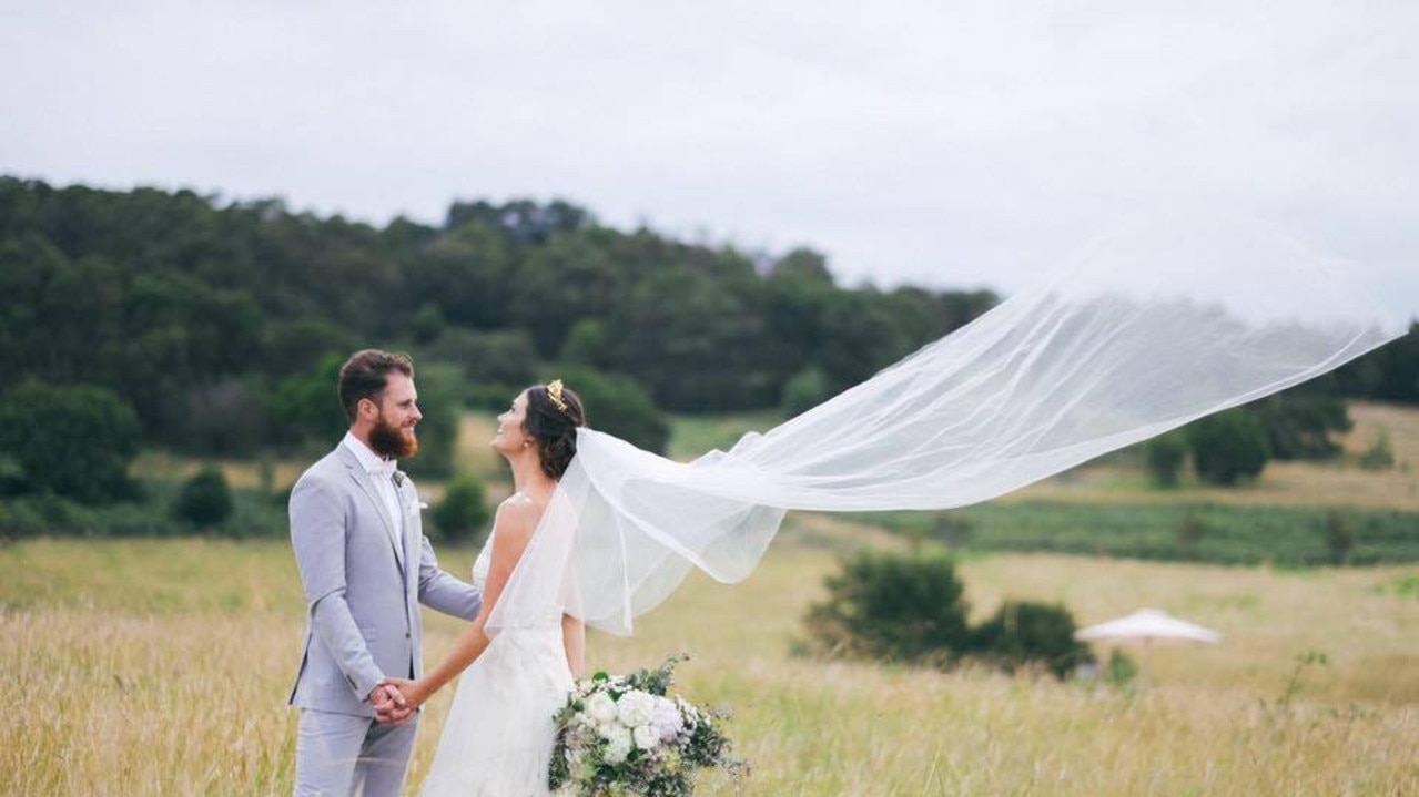 Dom and Sophie Geisser, the company’s founders, on their wedding day.