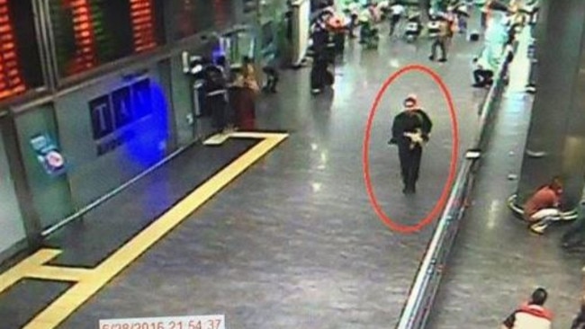 One of the bombers is identified on CCTV at Ataturk Airport in Istanbul. Picture: CCTV.