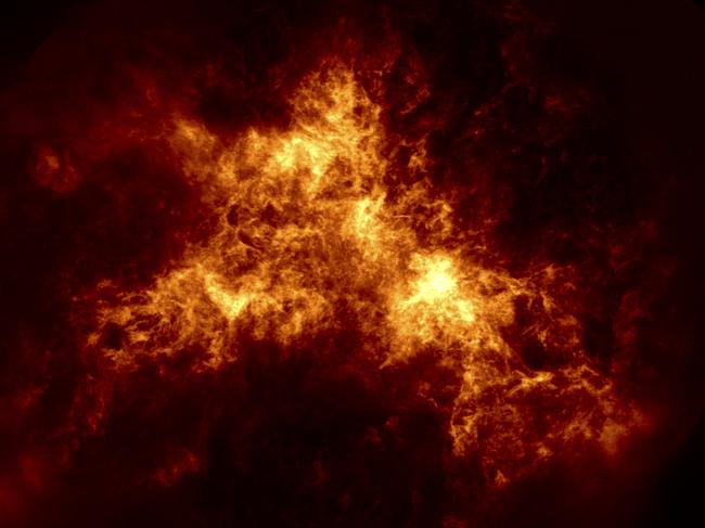 Atomic hydrogen gas in the Small Magellanic cloud 200,000 light years away as imaged with CSIRO’s Australian Square Kilometre Array Pathfinder (ASKAP). Credit: ANU &amp; CSIRO