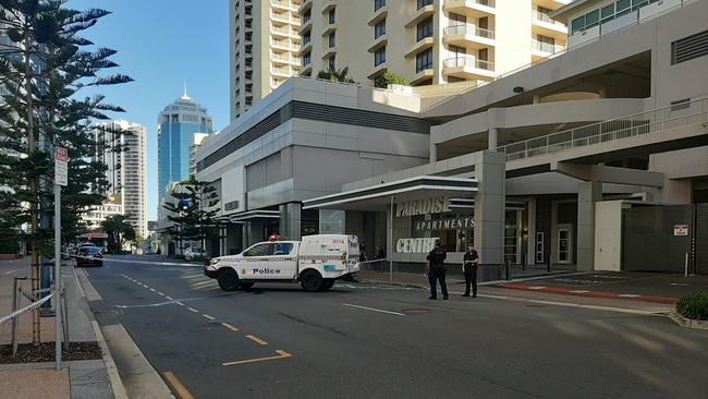 Police removed tape around the scene of a fatal stabbing at Surfers Paradise just before 8am on Wednesday morning.