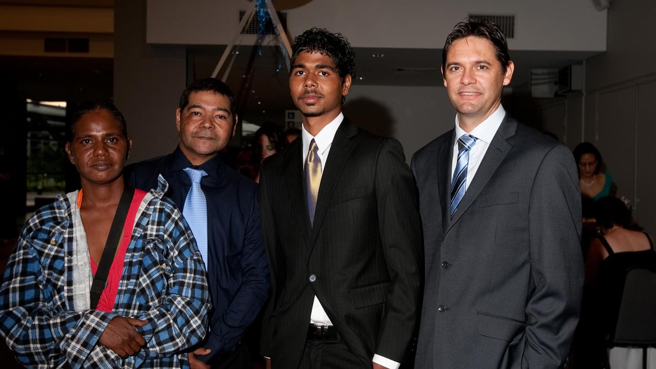 Leone, Jack and Joseph Bourke with Anthony Kleidon at the 2009 Kormilda College formal. Picture: NT NEWS