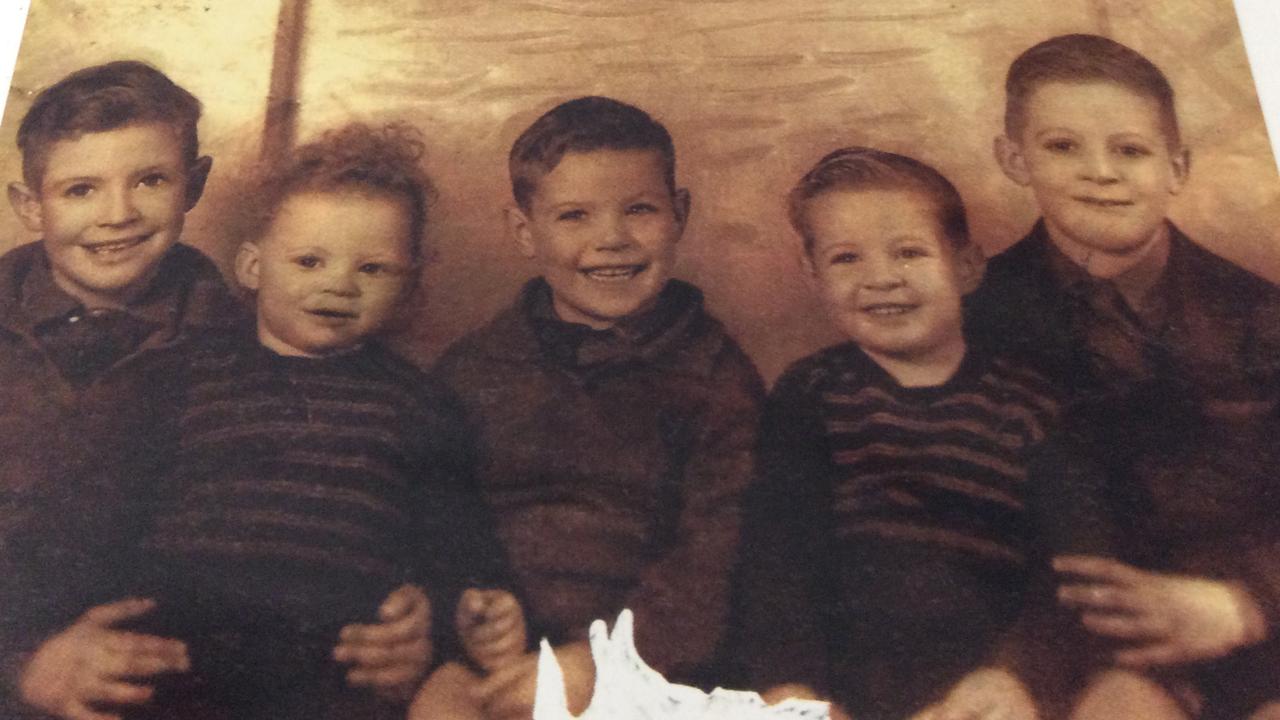 Johnny Raper, far right, was part of a tight-knit family. Here he is in 1942 with brothers (L-R) Maurie, Robert, Ronnie, and Terry. Courtesy of June Raper