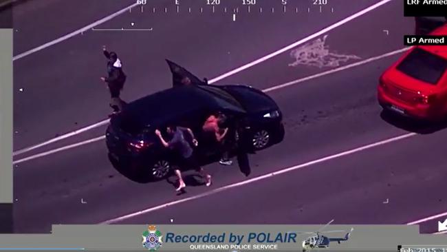 Footage filmed by POLAIR in Queensland of an alleged carjacking.