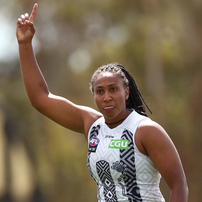 Sabrina Frederick celebrates a goal.