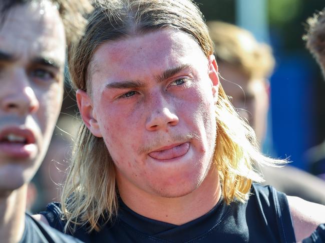 VFL : Footscray v Carlton at Port Melbourne oval. Potential number 1 AFL draft pick Harley Reid in action playing his first VFL game for Carlton. Picture: Ian Currie