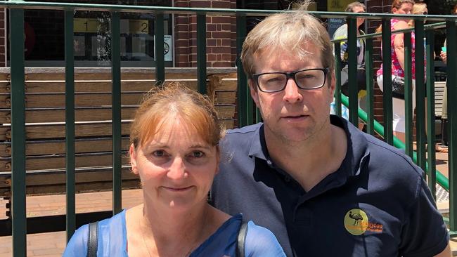 Lorraine Gooden, with her husband Nick, outside Manly Court House after their neighbour, Monica Mecham, was jailed for being over the limit when she ran Mrs Gooden over in her car on a Belrose street. Picture: Jim O'Rourke