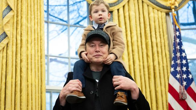 Elon Musk with his son, X. Picture: AFP