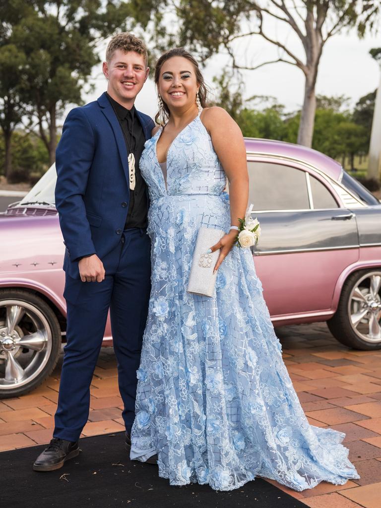 Darren Galvin and Kyeisha Smith arrive at Wilsonton State High School formal at USQ, Wednesday, November 18, 2020. Picture: Kevin Farmer