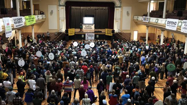 Bob Brown Foundation rally for native forests at City Hall in Hobart. Picture: Nikki Davis-Jones