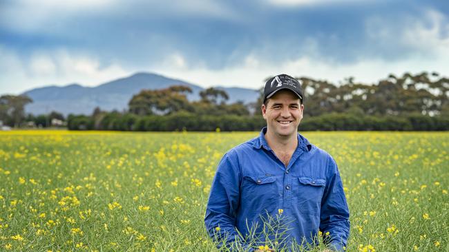 Matthew Richmond in his canola crop. Picture: Zoe Phillips