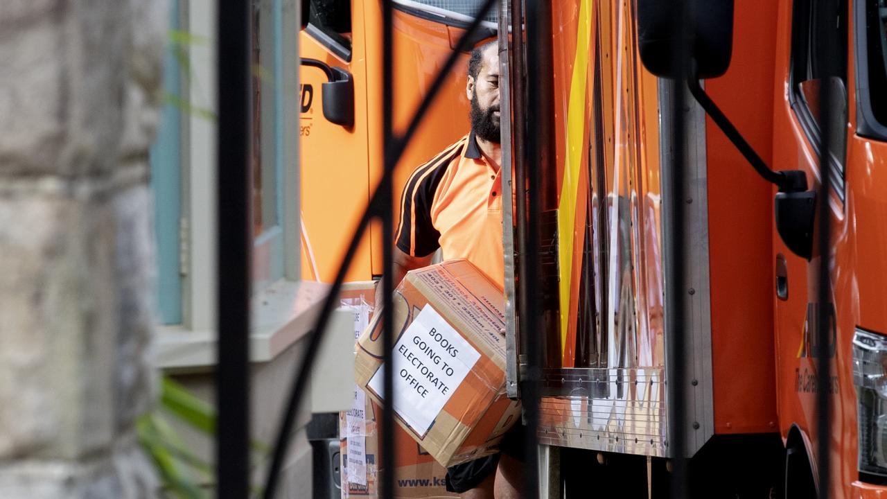 Trucks were seen in the driveway of the Prime Minister’s residence, which Mr Morrison and his family must leave after being voted out last month. Picture: NCA NewsWire / Nikki Short