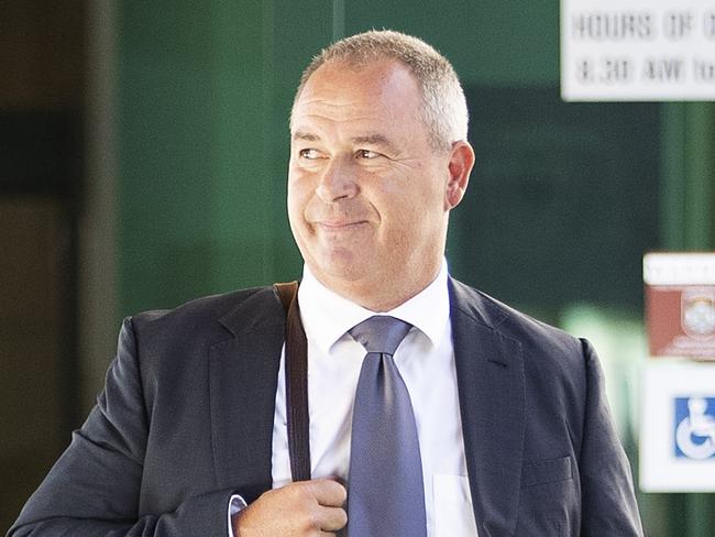 Andrew Crook leaves court. Brisbane Magistrates Court, 363 George St, Brisbane City, 26th of November 2019. (AAP Image/Attila Csaszar)