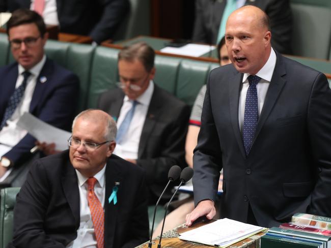 Home Affairs Minister Peter Dutton (pictured here in Question Time on Wednesday) that people smuggler’s were fully appraised of legal changes in Australia and would exploit them. Picture: Kym Smith