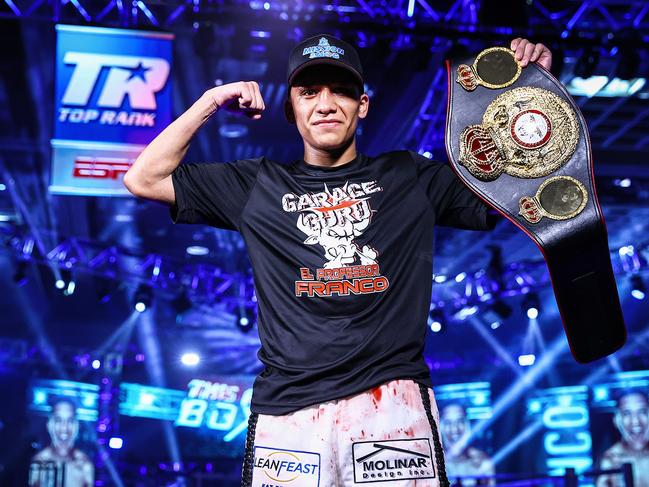 Joshua Franco with the title. Picture: Mikey Williams/Top Rank via Getty