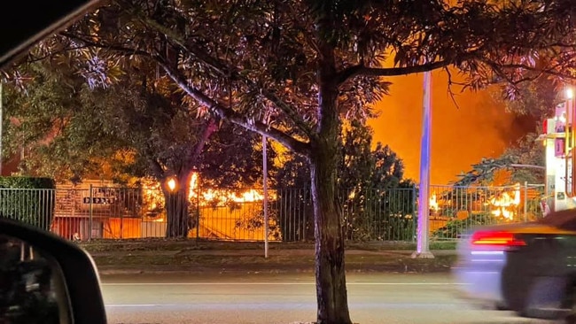 The fire at the Windaroo Shopping Centre. Picture: Nik Drake.