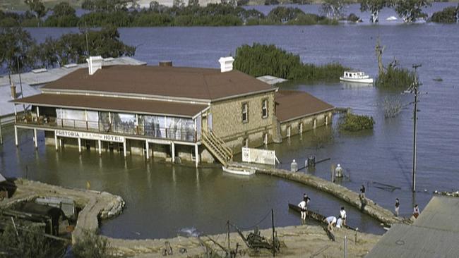 The Pretoria Hotel in Mannum after its cellar and ground floor were inundated for three months after the 1956 River Murray floods.