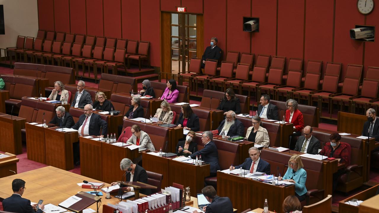 Just three Labor senators wore masks on Monday. Picture: NCA NewsWire / Martin Ollman